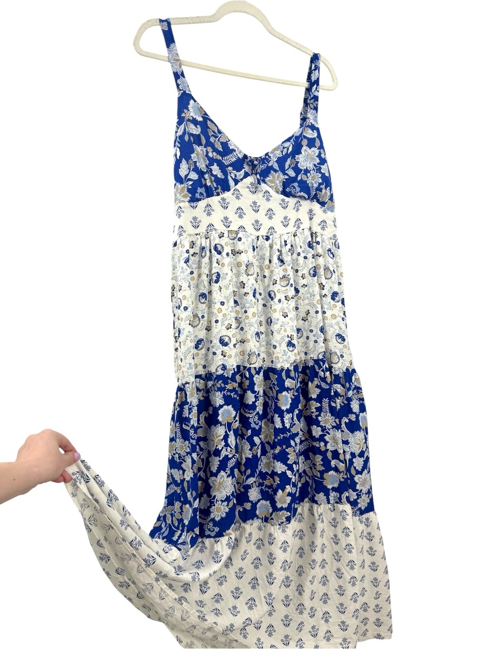 Perch Blu Pepper wildflower 1X Blue White Floral Tiered Midi Maxi Sundress Boho - Picture 3 of 14